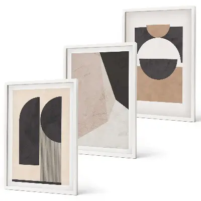 Lot de 3 tableaux pour salon formes abstraites beige et marron