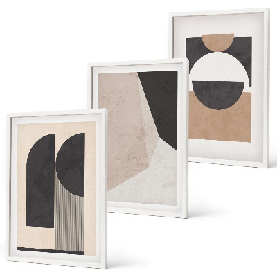 Lot de 3 tableaux pour salon Formes abstraites beige marron