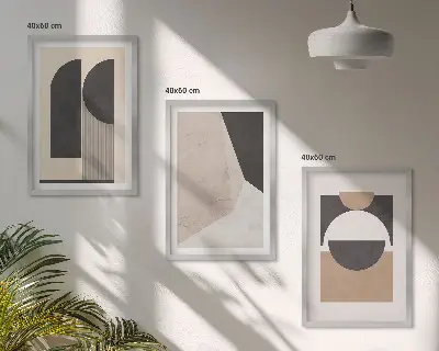 Lot de 3 tableaux pour salon formes abstraites beige et marron