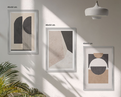 Lot de 3 tableaux pour salon Formes abstraites beige marron