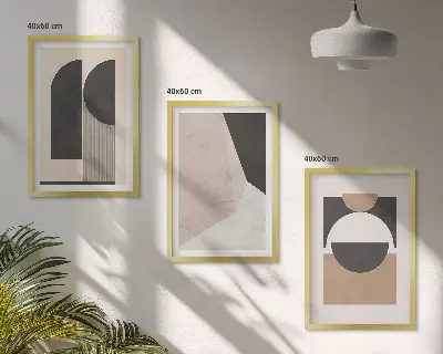 Lot de 3 tableaux pour salon formes abstraites beige et marron