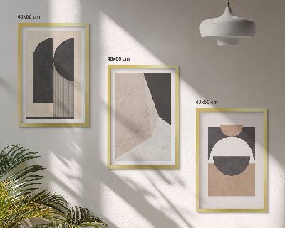 Lot de 3 tableaux pour salon Formes abstraites beige marron