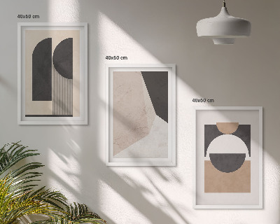 Lot de 3 tableaux pour salon Formes abstraites beige marron
