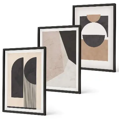 Lot de 3 tableaux pour salon formes abstraites beige et marron