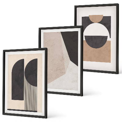 Lot de 3 tableaux pour salon Formes abstraites beige marron