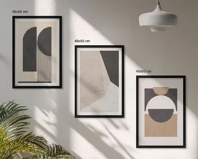 Lot de 3 tableaux pour salon formes abstraites beige et marron