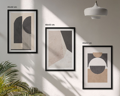 Lot de 3 tableaux pour salon Formes abstraites beige marron