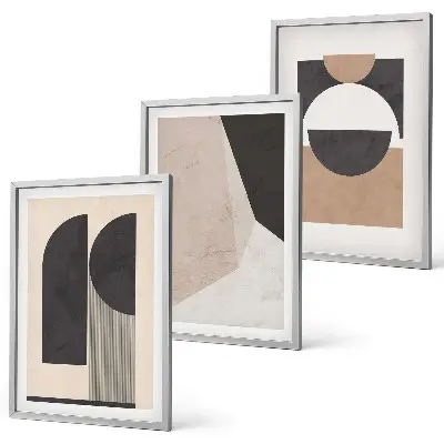 Lot de 3 tableaux pour salon formes abstraites beige et marron