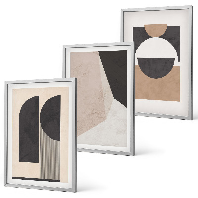 Lot de 3 tableaux pour salon Formes abstraites beige marron
