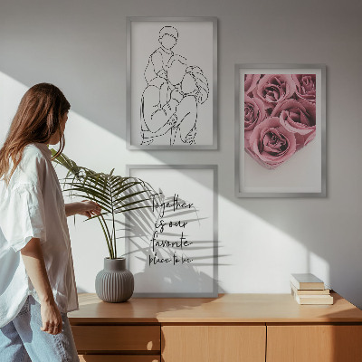 Cadre photo mural Bouquets de roses familiaux dessinés au trait