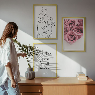 Cadre photo mural Bouquets de roses familiaux dessinés au trait