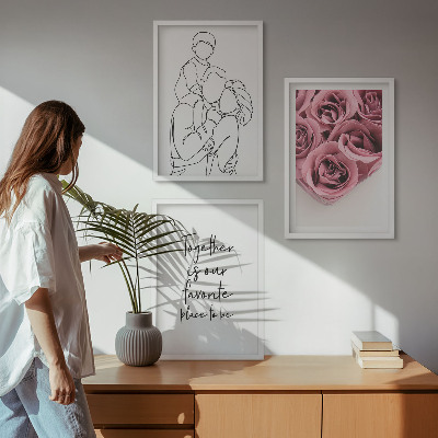 Cadre photo mural Bouquets de roses familiaux dessinés au trait