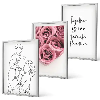 Cadre photo mural dessin au trait de bouquets de roses familiaux