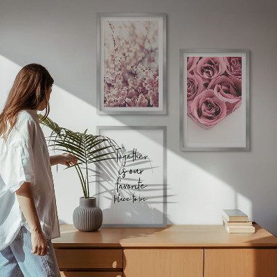 Lot de 3 tableaux pour salon Bouquets de roses avec inscription