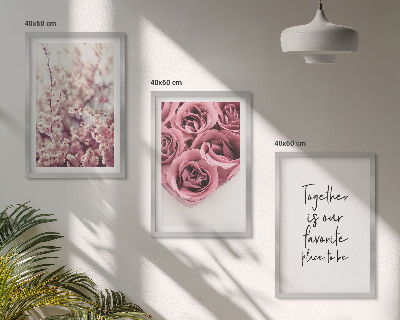 Lot de 3 tableaux pour salon Bouquets de roses avec inscription