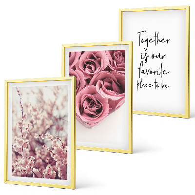Lot de 3 tableaux pour salon Bouquets de roses avec inscription