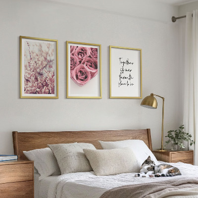Lot de 3 tableaux pour salon Bouquets de roses avec inscription