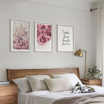 Lot de 3 tableaux pour salon Bouquets de roses avec inscription
