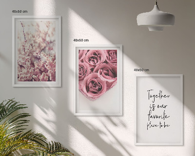 Lot de 3 tableaux pour salon Bouquets de roses avec inscription