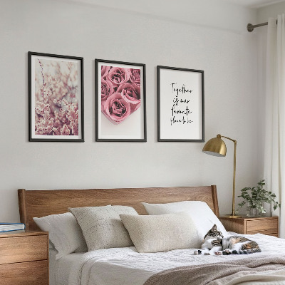 Lot de 3 tableaux pour salon Bouquets de roses avec inscription