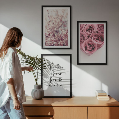 Lot de 3 tableaux pour salon Bouquets de roses avec inscription
