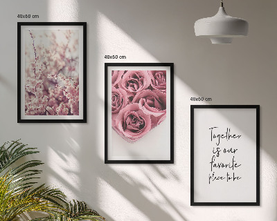 Lot de 3 tableaux pour salon Bouquets de roses avec inscription