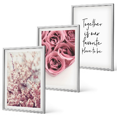 Lot de 3 tableaux pour salon Bouquets de roses avec inscription
