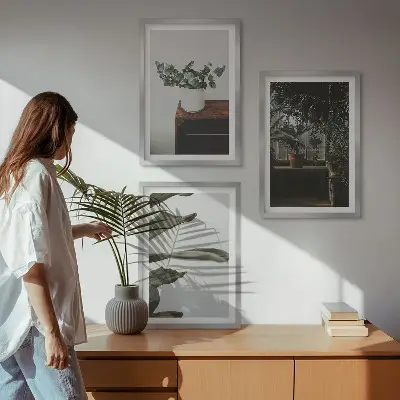Lot de 3 tableaux pour salon motif plantes rustiques en pot