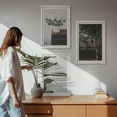 Lot de 3 tableaux pour salon motif plantes rustiques en pot