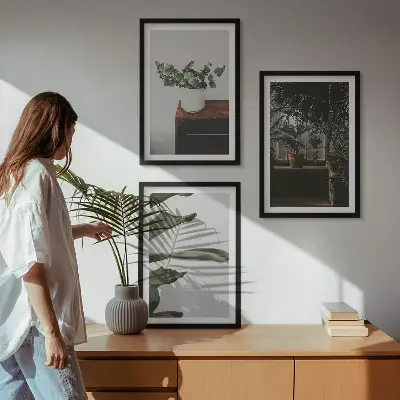Lot de 3 tableaux pour salon motif plantes rustiques en pot