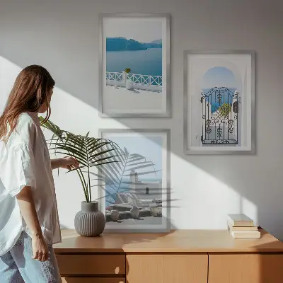 Cadre photo mural représentant des bâtiments de la mer Blanche en Grèce