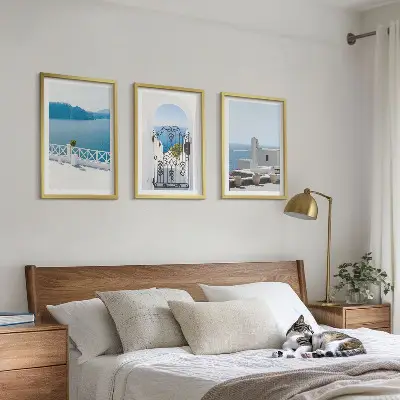 Cadre photo mural représentant des bâtiments de la mer Blanche en Grèce