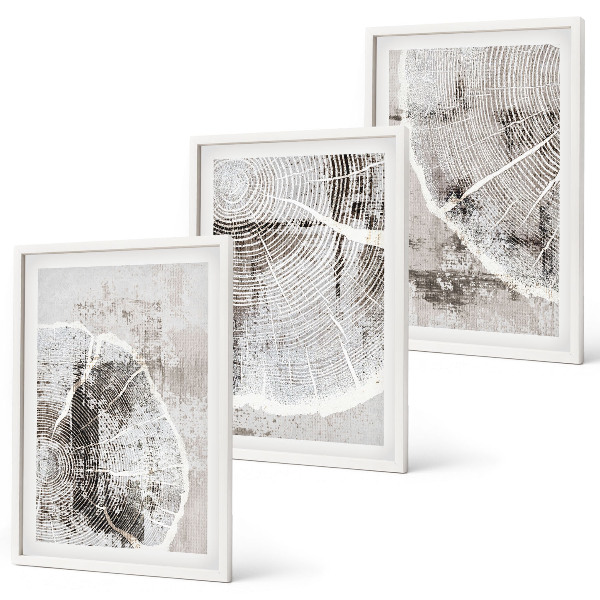 Lot de 3 tableaux pour salon Motifs de grain de bois gris