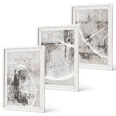 Lot de 3 tableaux pour salon avec motifs imitant le bois gris