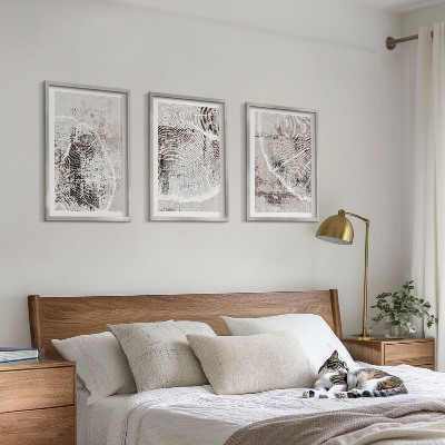 Lot de 3 tableaux pour salon Motifs de grain de bois gris
