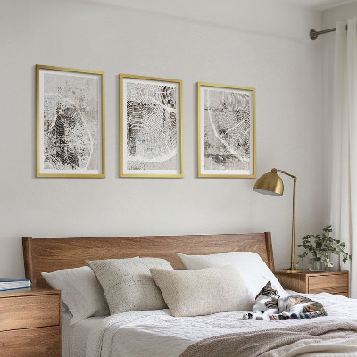 Lot de 3 tableaux pour salon Motifs de grain de bois gris