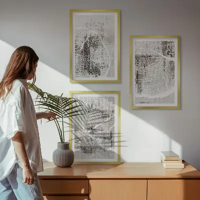 Lot de 3 tableaux pour salon avec motifs imitant le bois gris