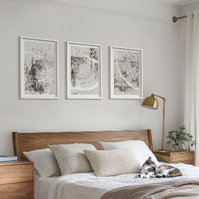 Lot de 3 tableaux pour salon Motifs de grain de bois gris