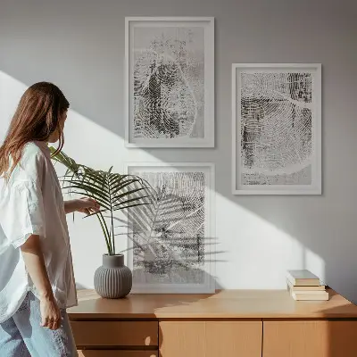 Lot de 3 tableaux pour salon avec motifs imitant le bois gris