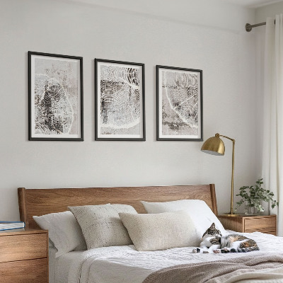 Lot de 3 tableaux pour salon Motifs de grain de bois gris