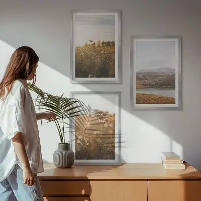 Cadre photo mural représentant des paysages de montagnes, de prairies et de lac