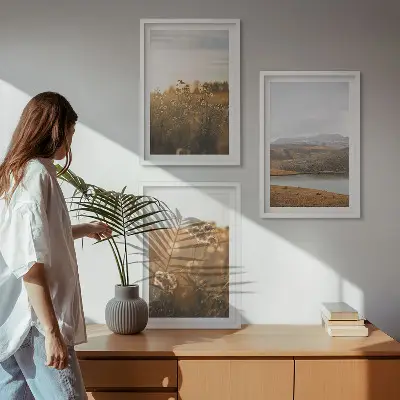 Cadre photo mural représentant des paysages de montagnes, de prairies et de lac