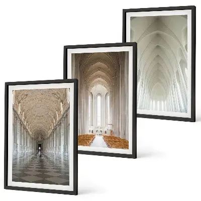 Lot de 3 tableaux pour salon représentant des intérieurs de bâtiments historiques