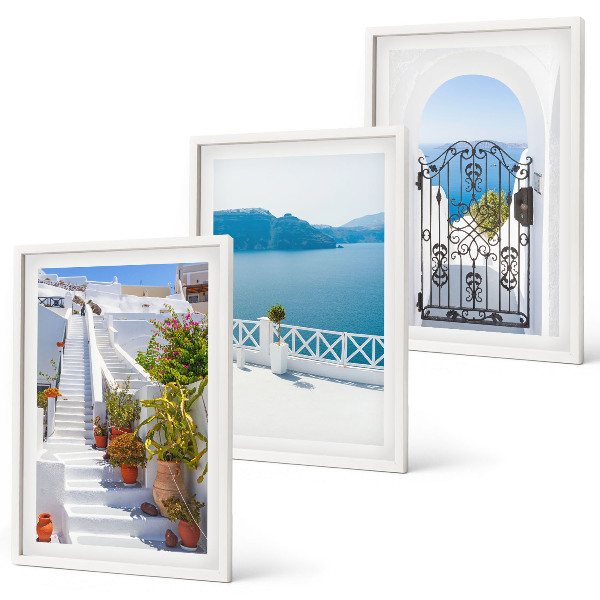 Lot de 3 tableaux pour salon Escaliers blancs plantes porte de la mer