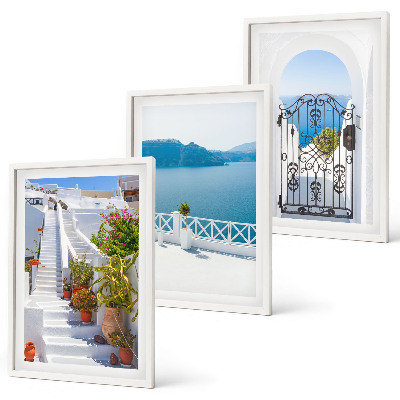 Lot de 3 tableaux pour salon Escaliers blancs plantes porte de la mer