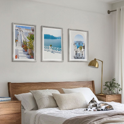 Lot de 3 tableaux pour salon Escaliers blancs plantes porte de la mer