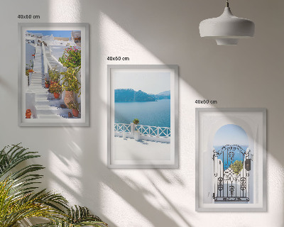 Lot de 3 tableaux pour salon Escaliers blancs plantes porte de la mer