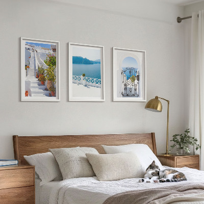 Lot de 3 tableaux pour salon Escaliers blancs plantes porte de la mer