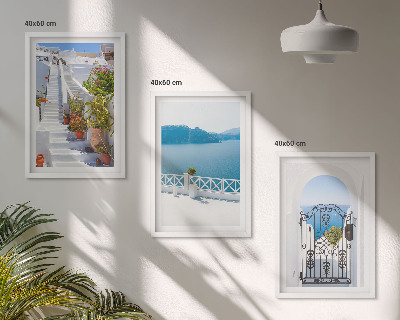 Lot de 3 tableaux pour salon Escaliers blancs plantes porte de la mer