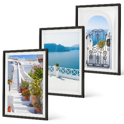 Lot de 3 tableaux pour salon Escaliers blancs plantes porte de la mer
